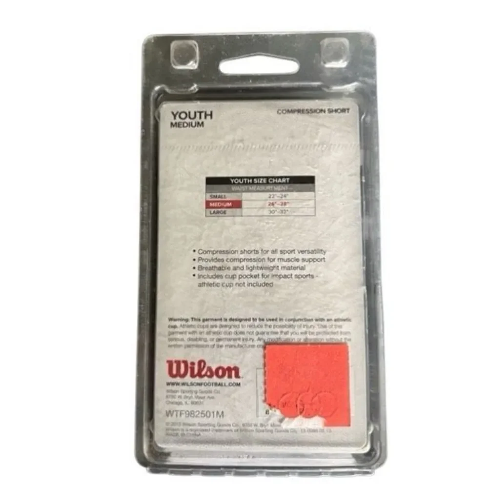 Wilson Size Youth Medium Black Compression Short With Cup Pocket *New*